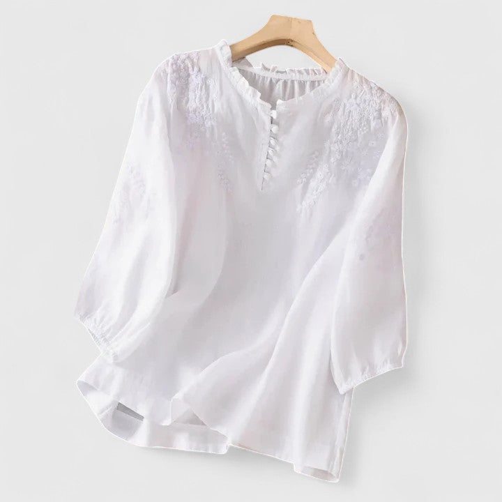 Noora | Sorelia – Blouse en voile de coton avec épaules brodées