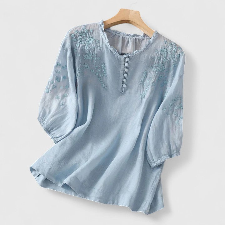 Noora | Sorelia – Blouse en voile de coton avec épaules brodées