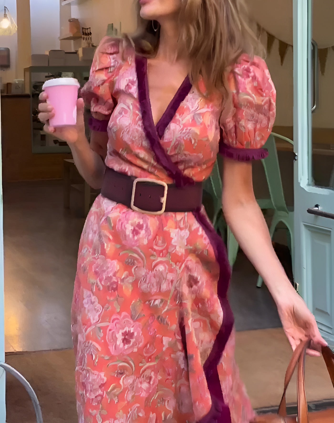 Sophie | Robe Maxi Rose Élégante à Manches Courtes