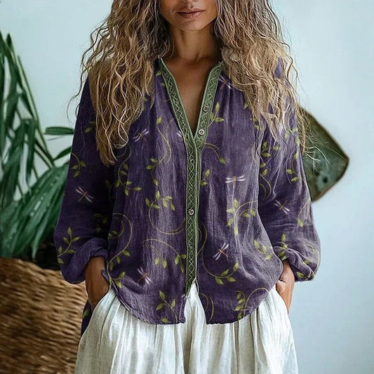 Ambre | Blouse à imprimé feuilles vintage