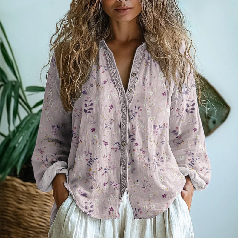 Ambre | Blouse à imprimé feuilles vintage