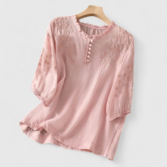 Noora | Sorelia – Blouse en voile de coton avec épaules brodées