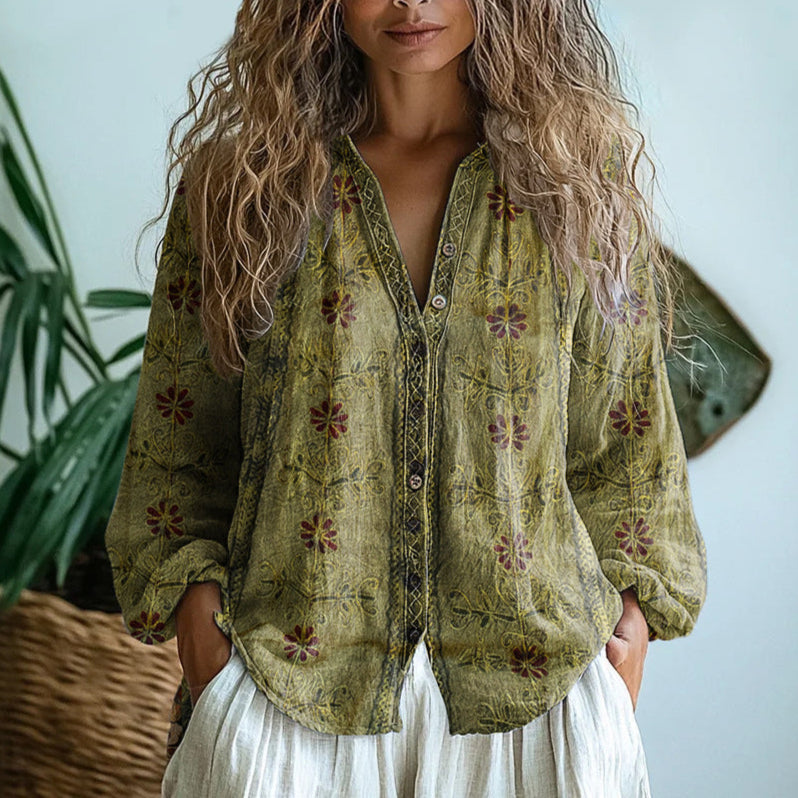 Ambre | Blouse à imprimé feuilles vintage