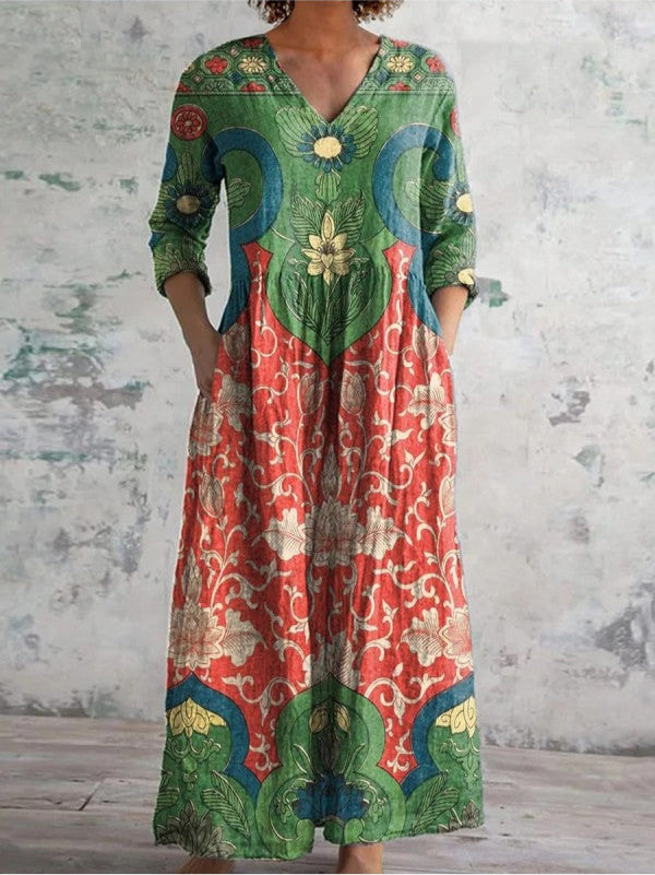Giulia | Robe longue à imprimé fleuri vintage